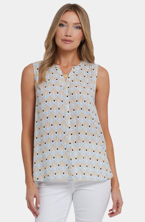 Nydj Print Pleat Back Sleeveless Split Neck Blouse In Neutral
