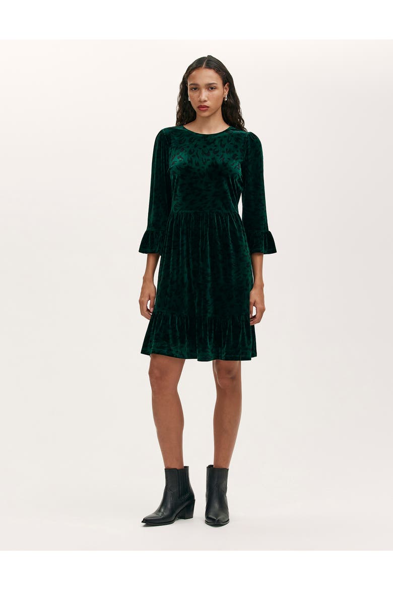 Cammie Animal Print Velvet Short Dress, Main, color, Green Animal