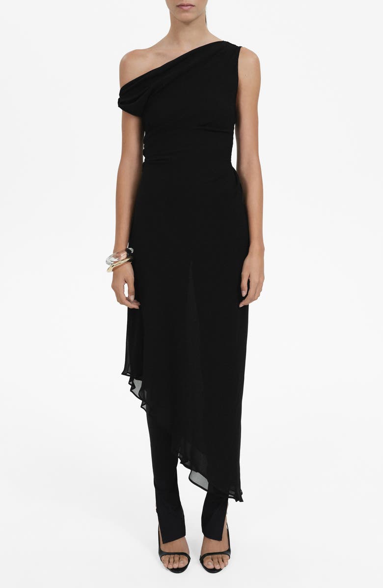 MANGO Asymmetric Drape Midi Dress, Main, color, 