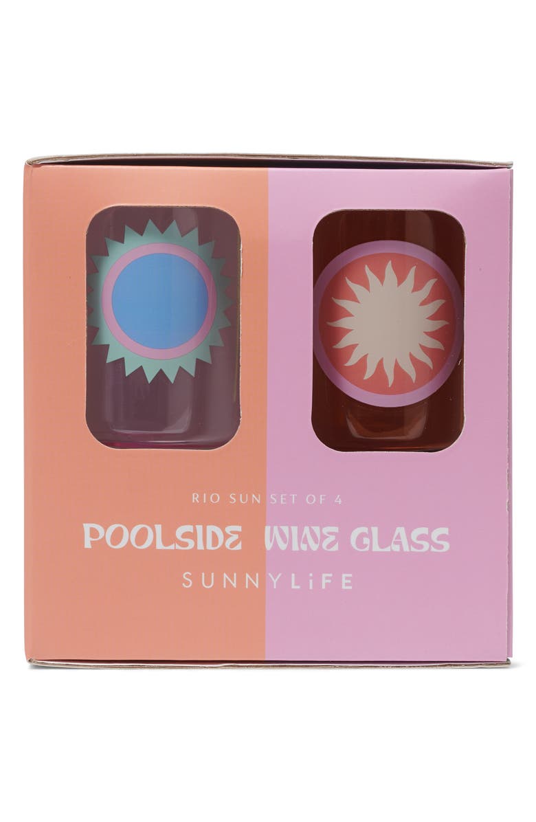 Sunnylife Poolside Assorted Set of 4 Wine Glasses, Alternate, color,