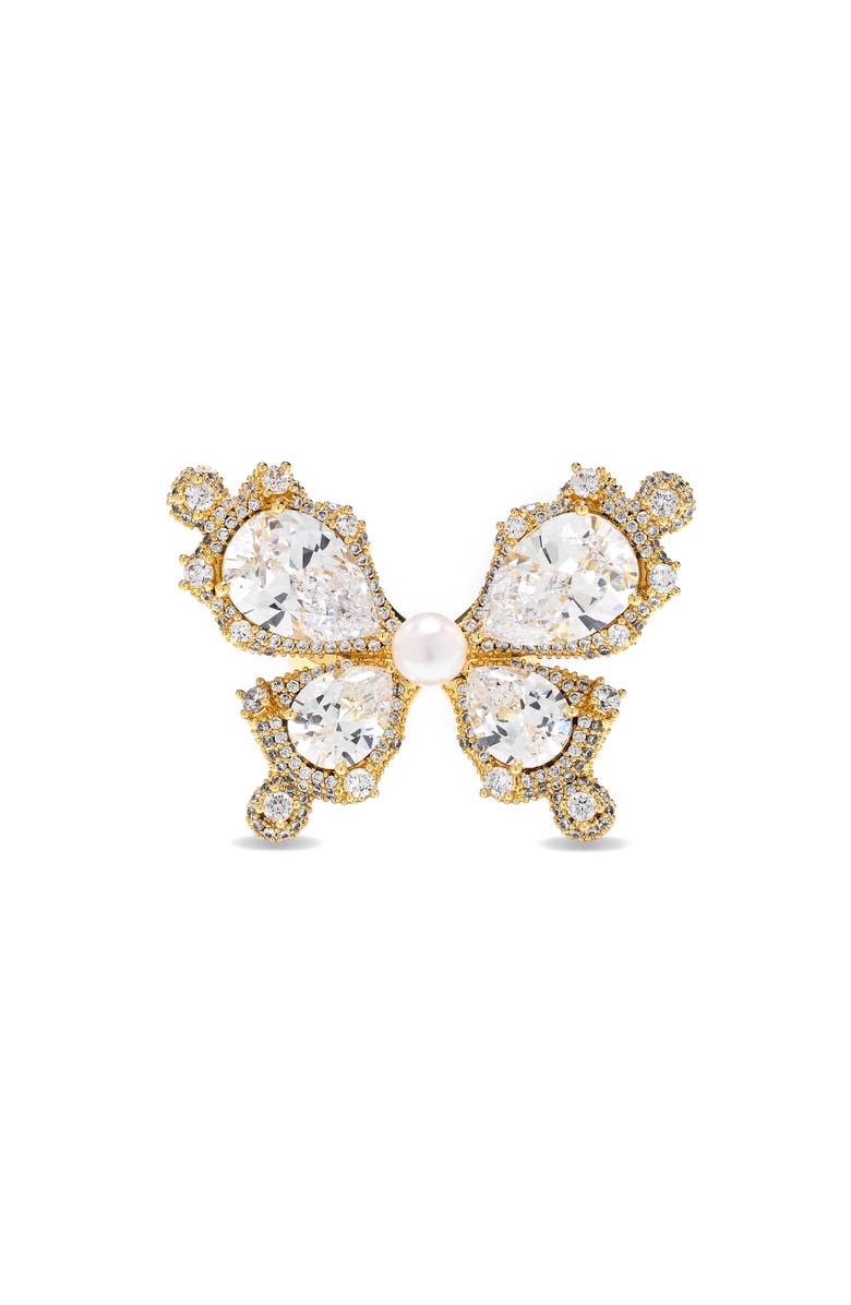 EYE CANDY LOS ANGELES Leni Cubic Zirconia & Faux Pearl Butterfly Statement Ring, Alternate, color, Gold