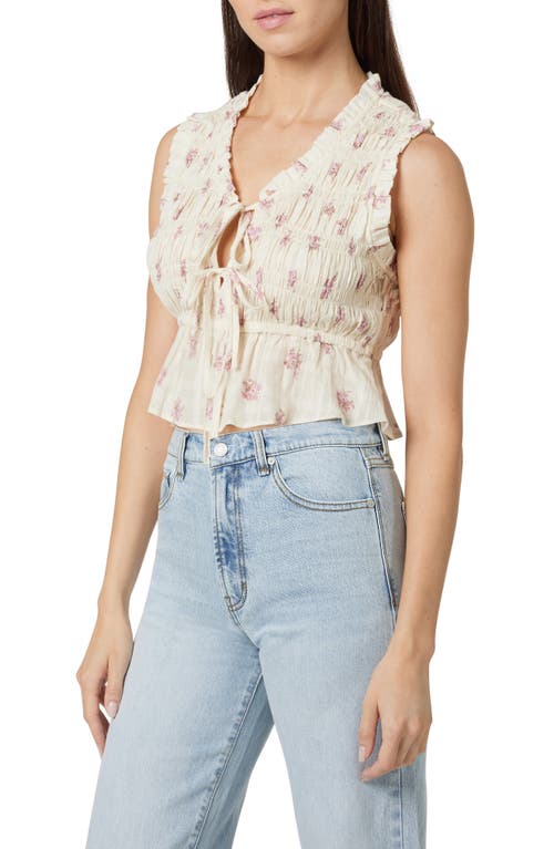Habitual Cotton Shirred Tie Front Top In Heather Rose/ivory