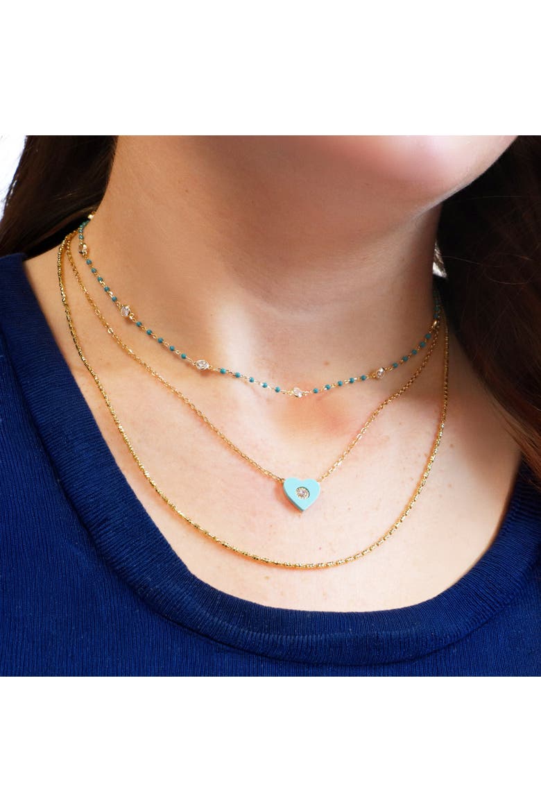 Turquoise CZ Single Heart Necklace, Alternate, color, Turquoise