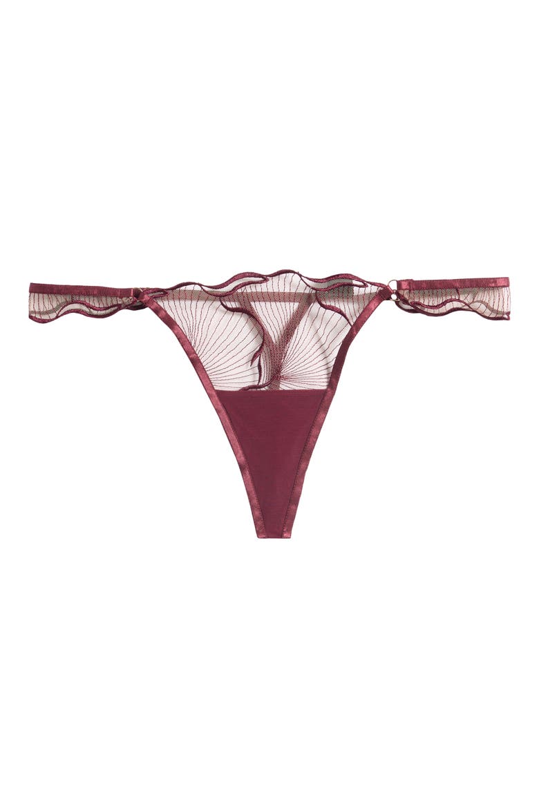 Marabel Embroidered Stretch Mesh Thong, Alternate, color, CHERRY LACQUER/ SHEER