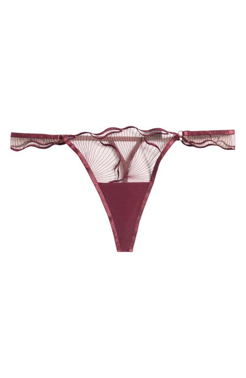 Bluebella Marabel Embroidered Stretch Mesh Thong In Burgundy
