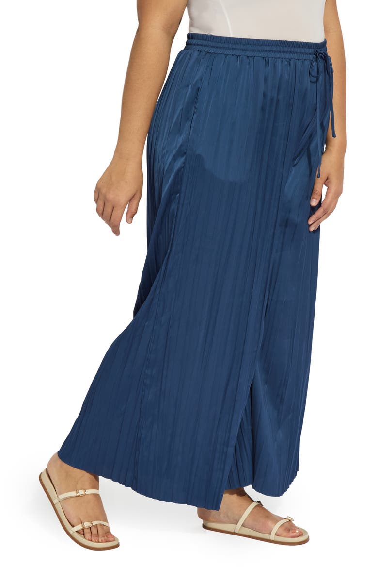 The Packable Pleated Wide Leg Satin Pants, Alternate, color, CAPRI BLUE