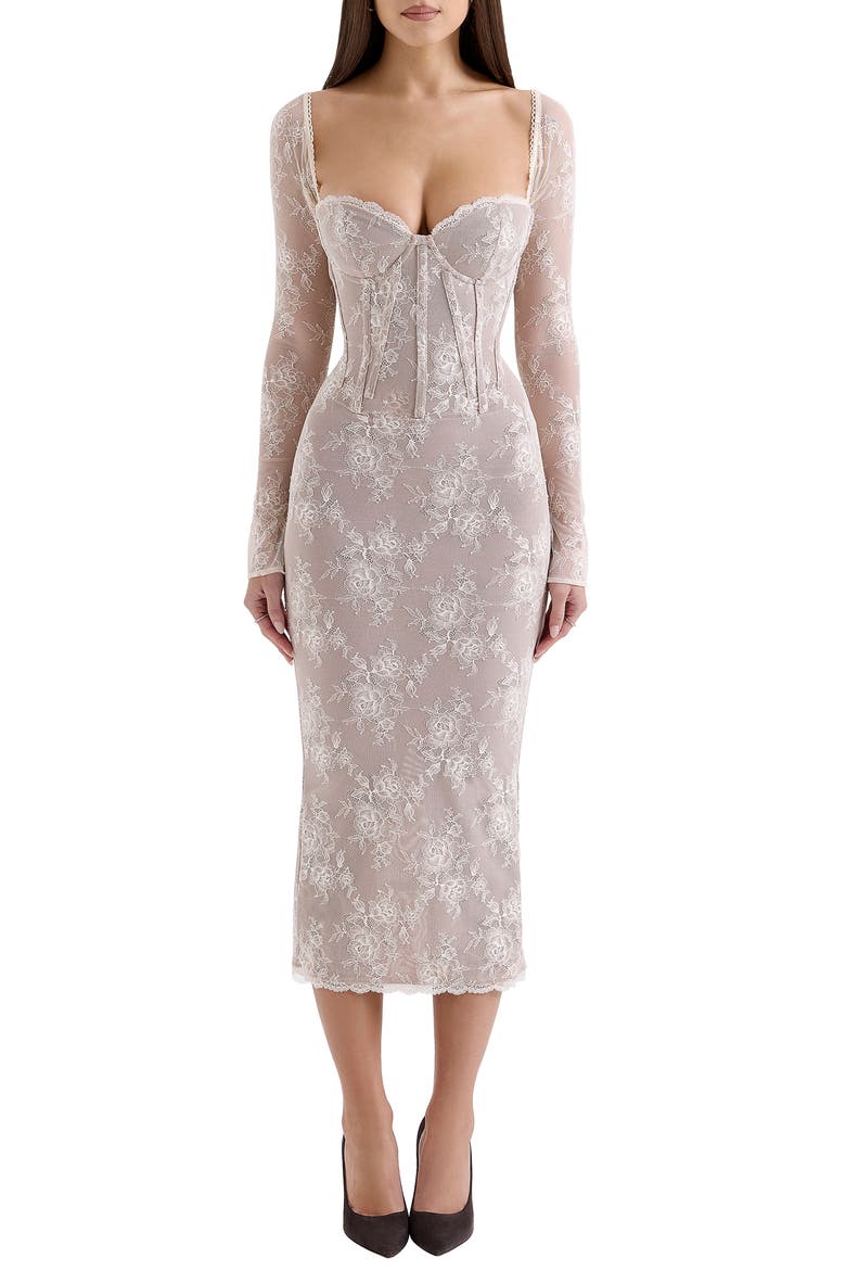 Saisha Long Sleeve Lace Cocktail Midi Dress, Main, color, VINTAGE CREAM