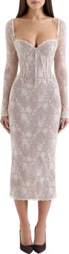HOUSE OF CB Saisha Long Sleeve Lace Cocktail Midi Dress