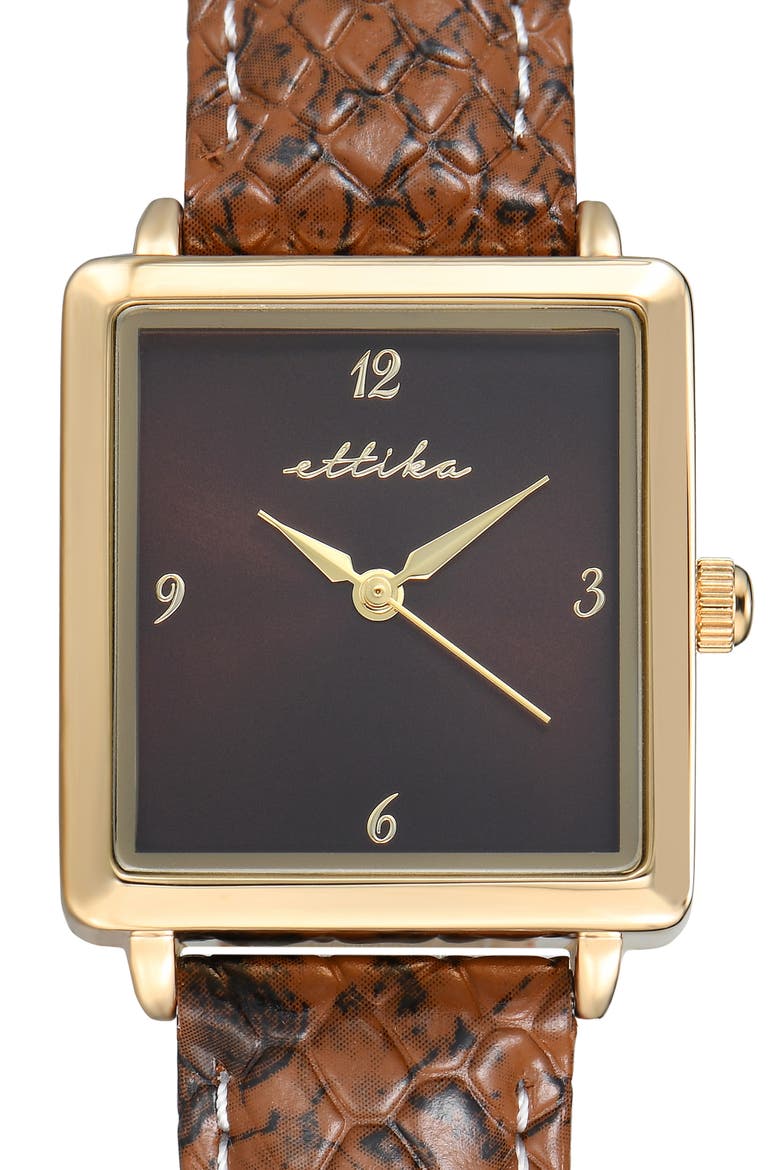 Square Case Leather Strap Watch, Alternate, color, MOCHA