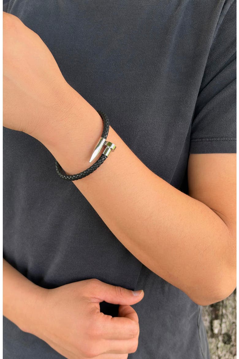 Men's Braided Wrap Bracelet, Main, color, BLACK/ SILVER