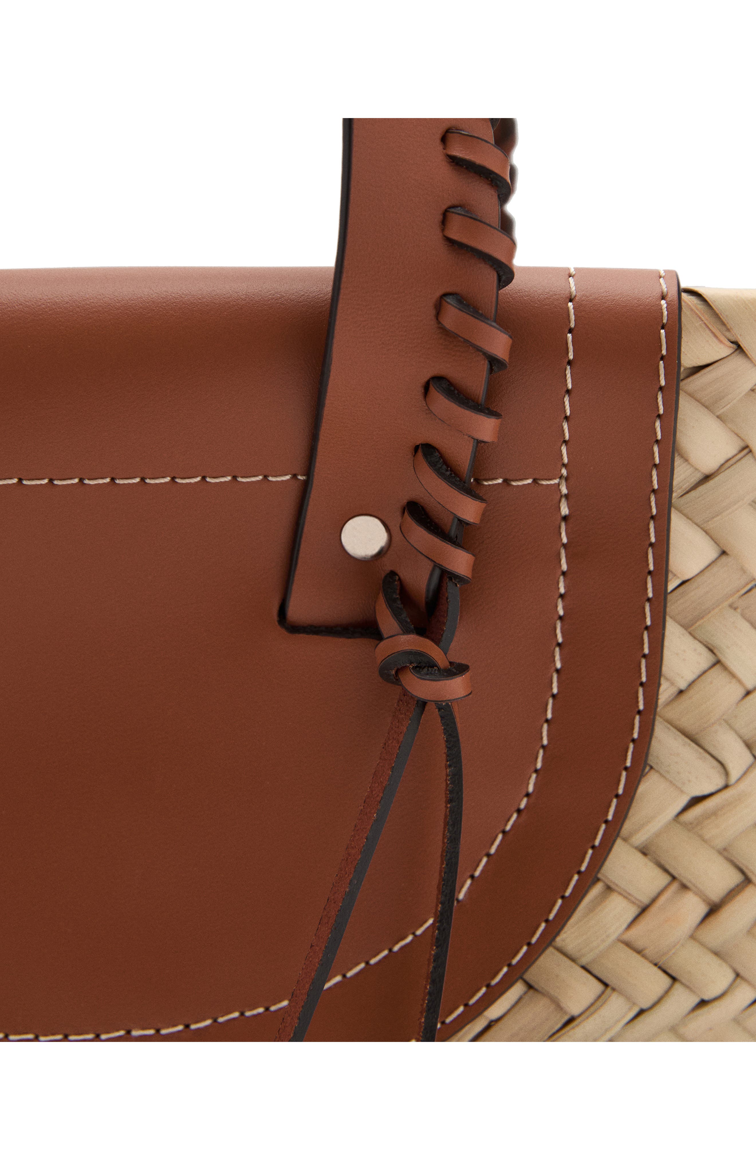 MANGO Large Straw Basket Bag, Alternate, color, Leather