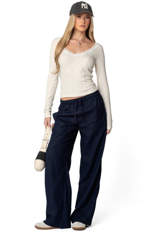 Edikted Mel Lace Trim Rib Top In Cream