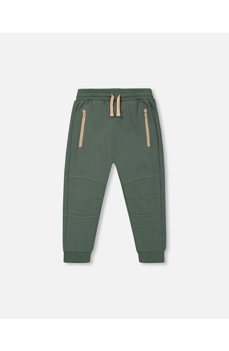 Deux par Deux Little Boy's Fleece Sweatpants With Zip Pockets Forest Green, Main, color, 