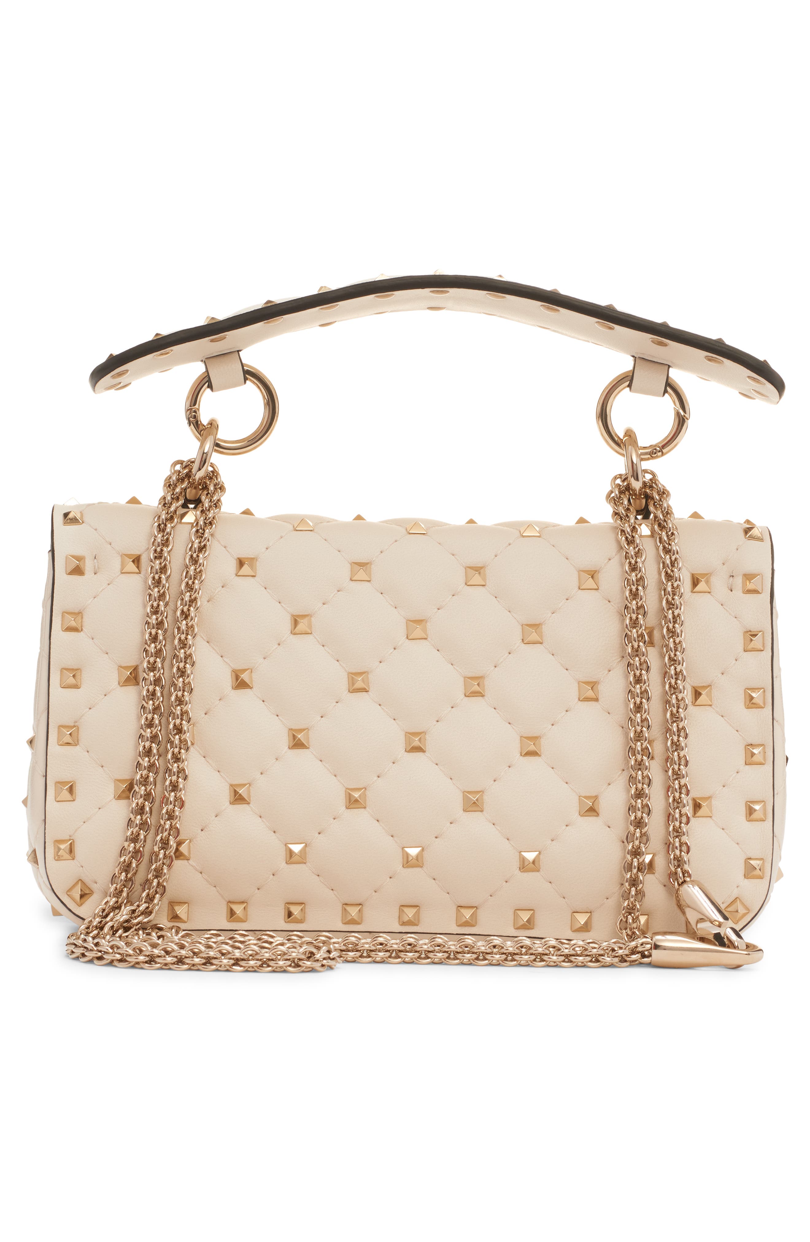 Valentino Garavani Small Rockstud Spike Leather Shoulder Bag, Alternate, color, Light Ivory