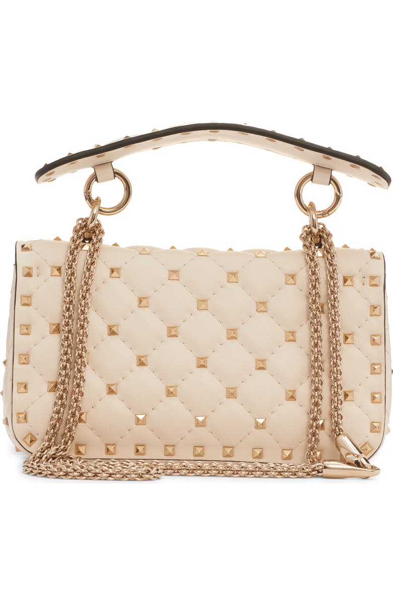 Valentino Garavani Small Rockstud Spike Leather Shoulder Bag, Alternate, color, Light Ivory