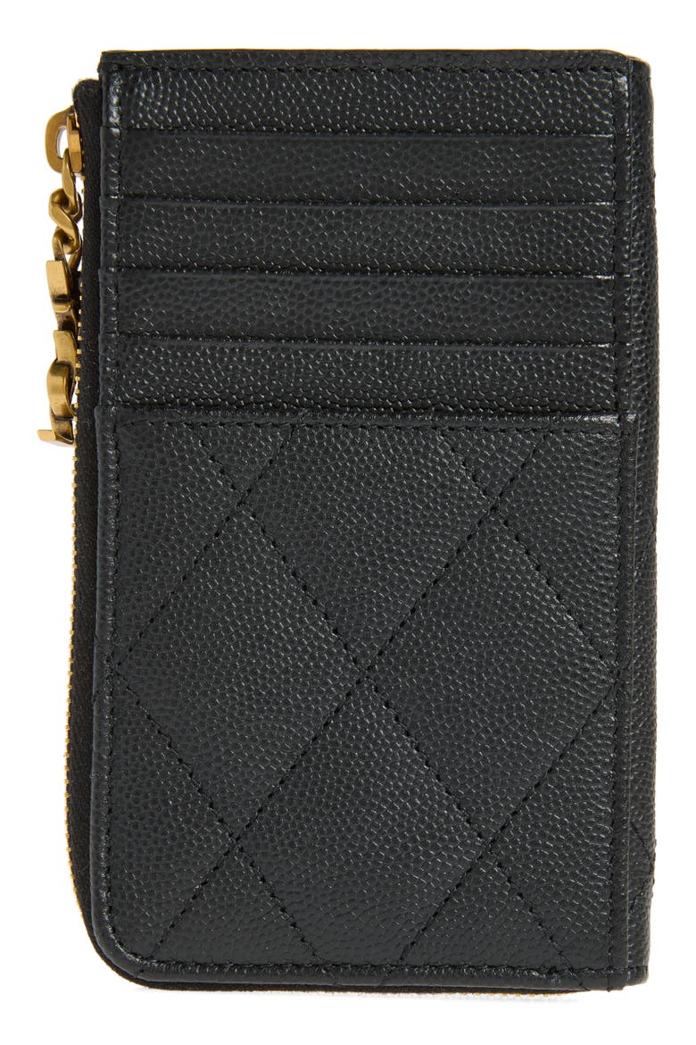 Cassandre Bijou Matelassé Grain de Poudre Leather Zip Card Case, Alternate, color, BLACK