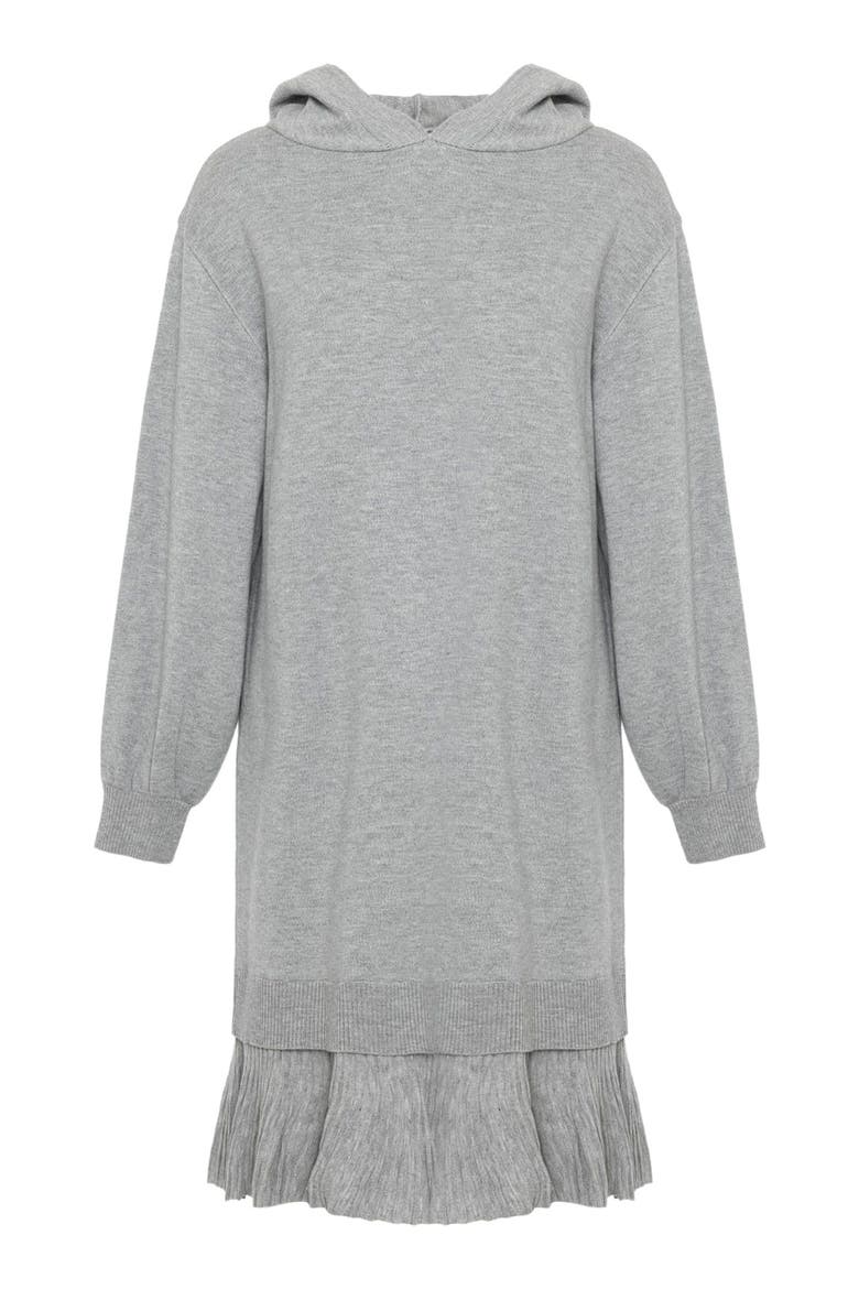 Nomia Pleated Hem Hoodie Dress, Alternate, color, Heather Grey