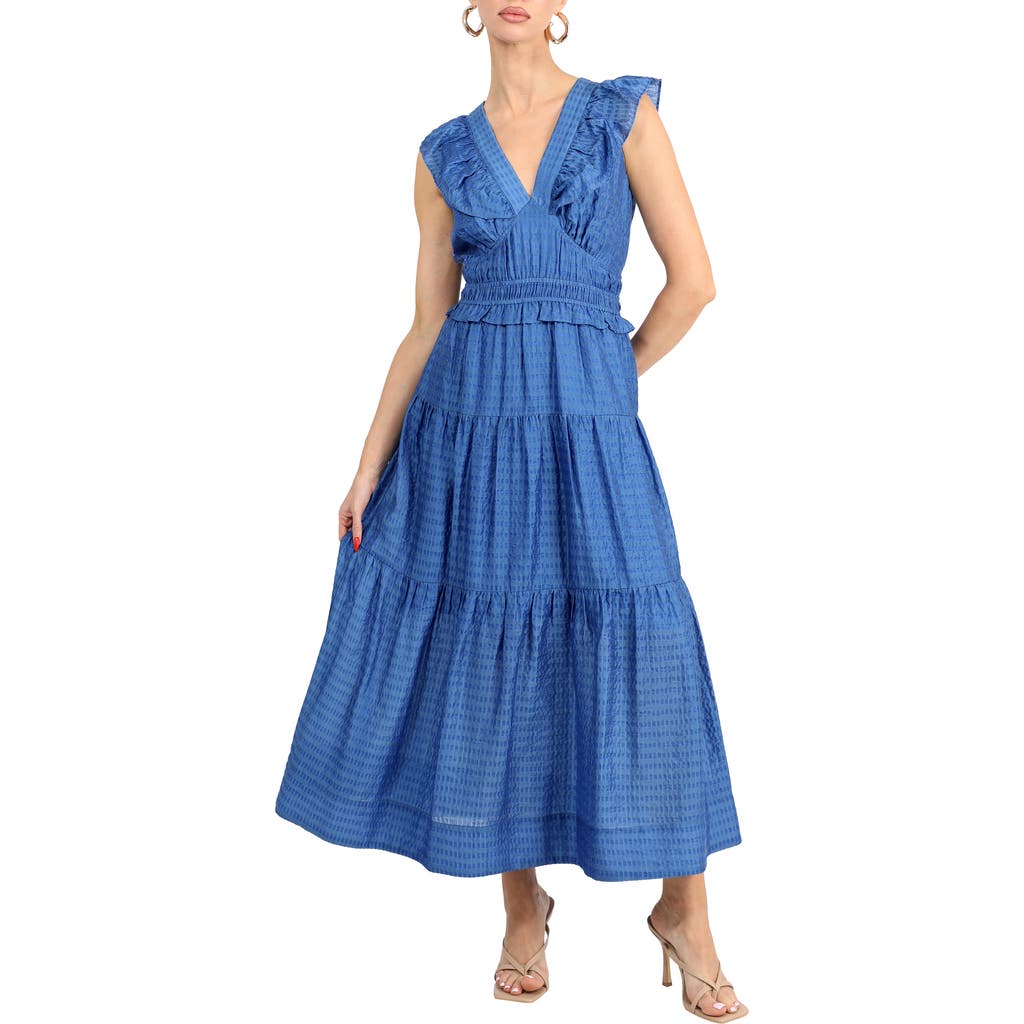 Shop Adelyn Rae Ennie Textured Tiered Midi Dress In Blue