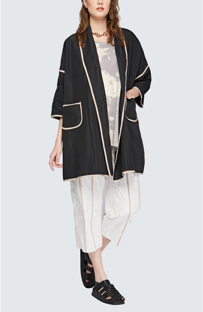LUUKAA Seraph Kimono-Style Memory Taffeta Duster, Alternate, color, Black