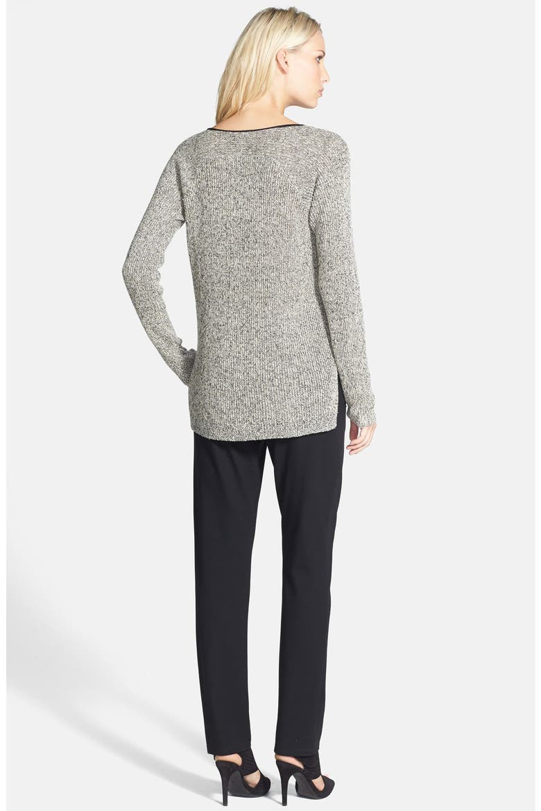 Organic Linen & Wool V-Neck Sweater, Alternate, color, BLACK/ NATURAL