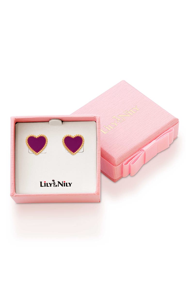 Kids' Heart Twist Stud Earrings, Alternate, color, PURPLE