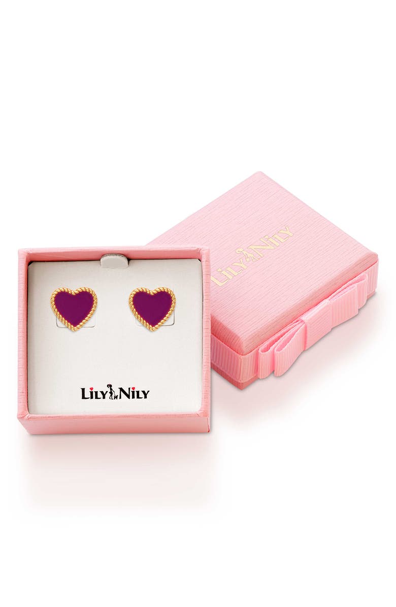 Lily Nily Kids' Heart Twist Stud Earrings, Alternate, color, Purple