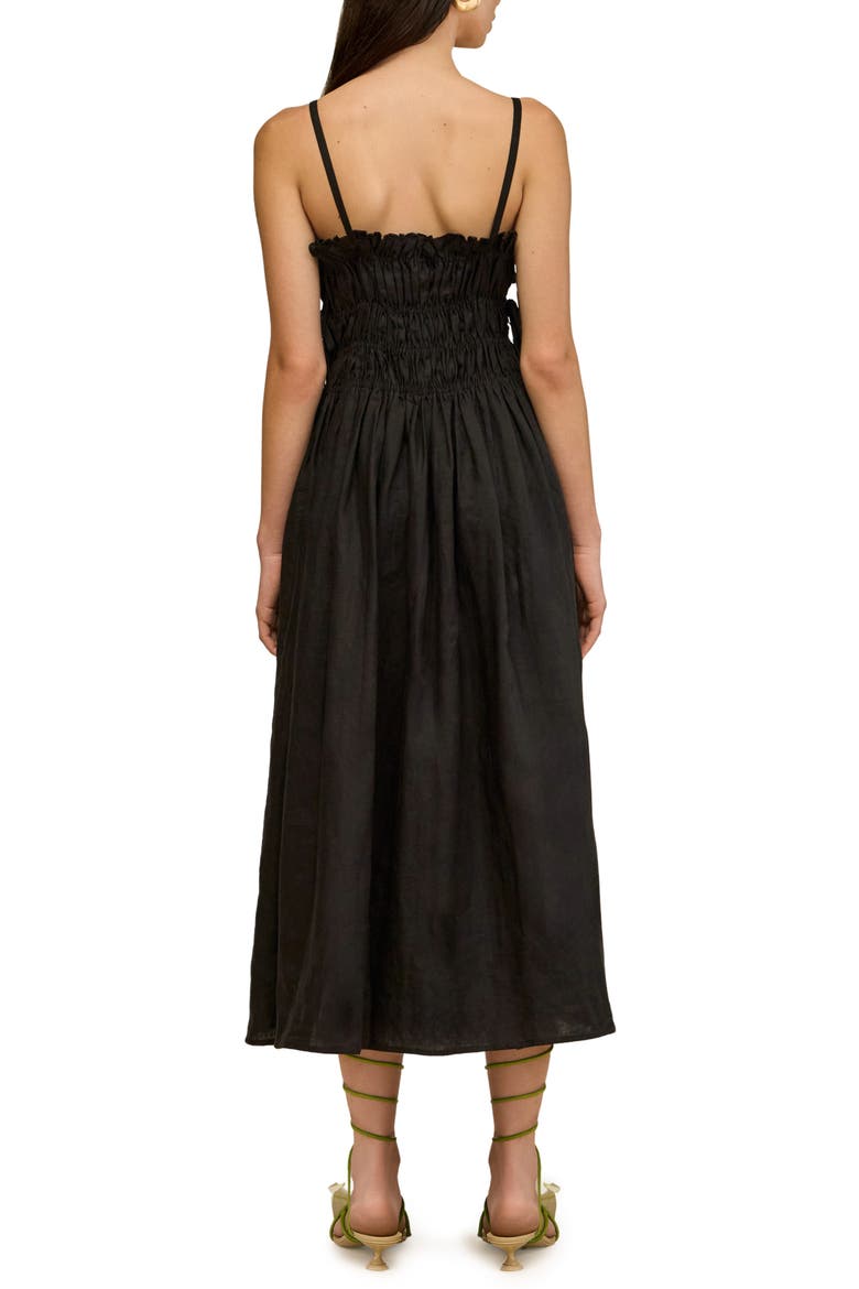 Lola Ruched Stretch Linen Blend Sundress, Alternate, color, BLACK