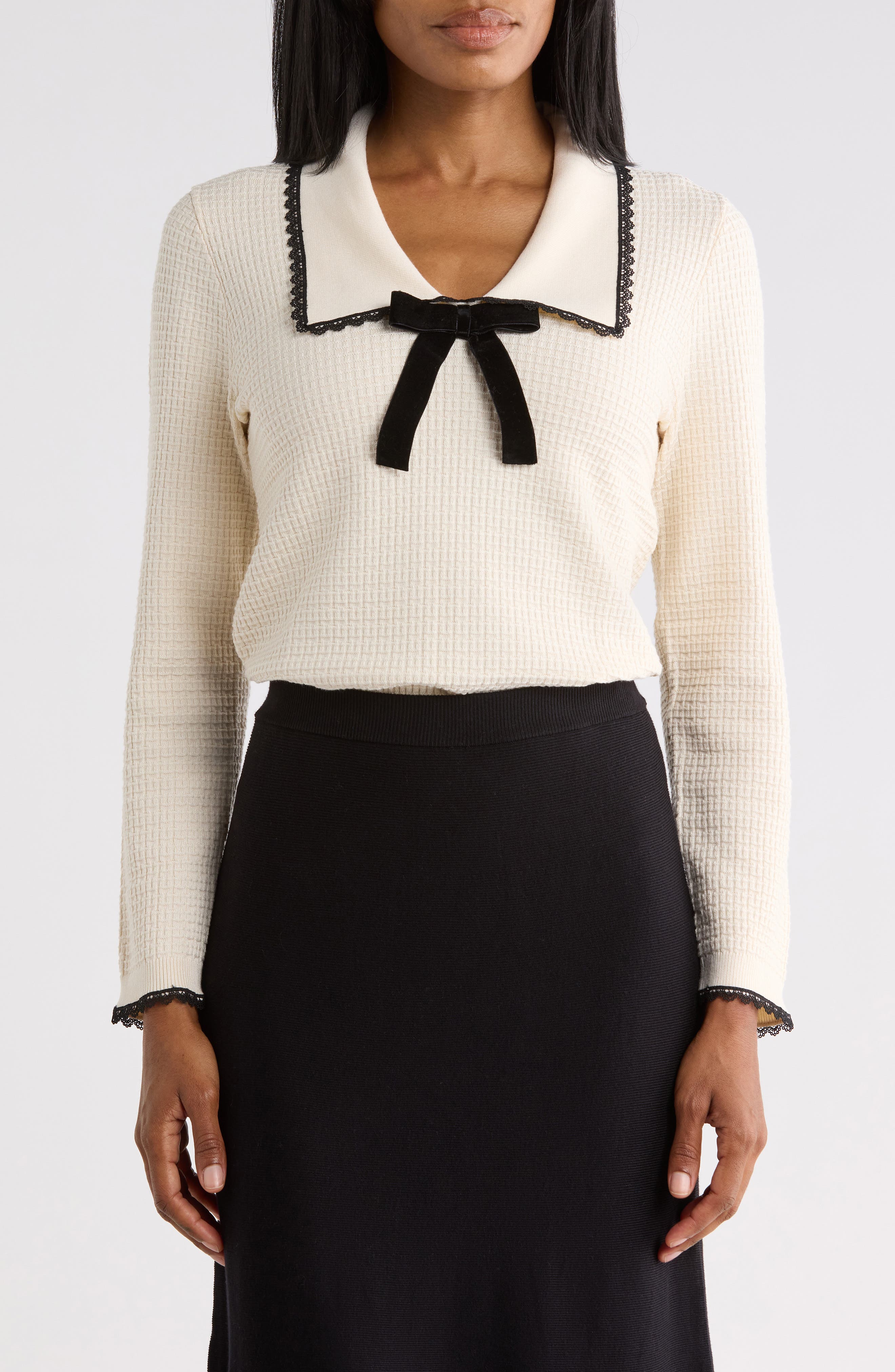 Bow Waffle Knit Sweater