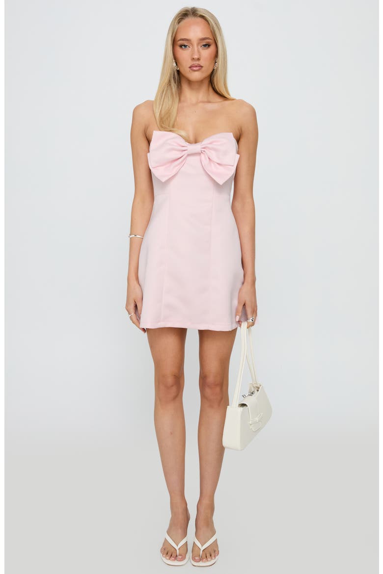 Genevie Bow Strapless Minidress, Alternate, color, LIGHT PINK