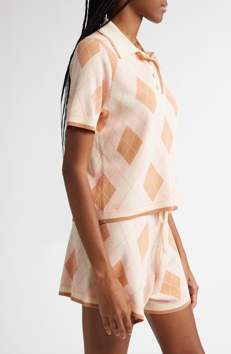 Zimmermann Acacia Argyle Piqué Knit Polo, Alternate, color, Pink Argyle