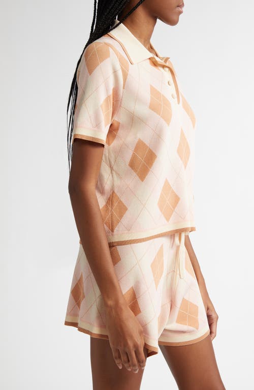 Zimmermann Acacia Argyle Piqué Knit Polo In Pink Argyle