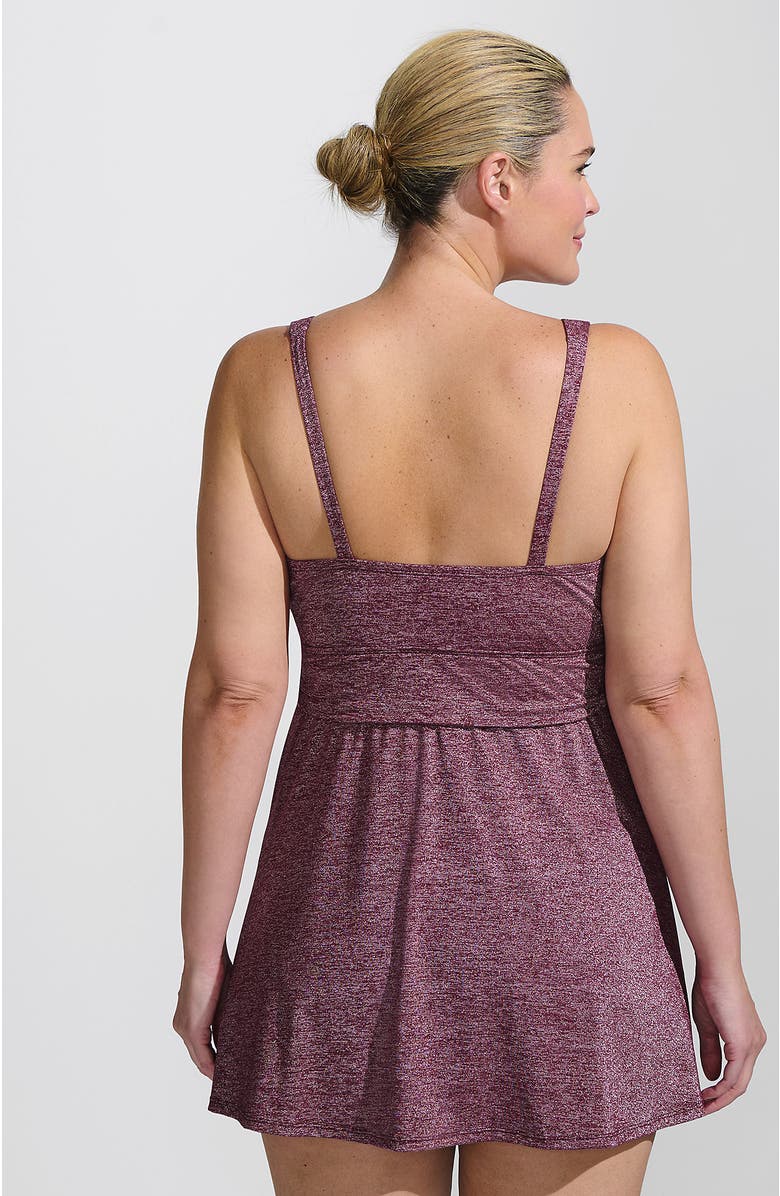 Lands' End Slender Suit Shine U-Wire Swim Dress Swimsuit, Alternate, color, Burgundy Shine