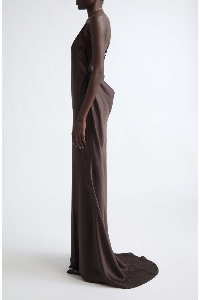 Silk Satin Halter Evening Slipdress, Alternate, color, ESPRESSO