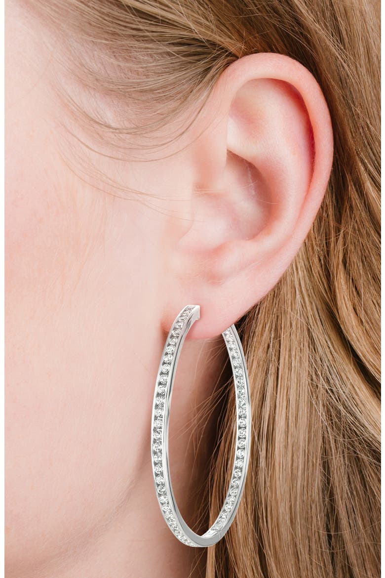 Pavé Cubic Zirconia Inside Out Hoop Earrings, Alternate, color, PURE PLATINUM/ CLEAR STONE