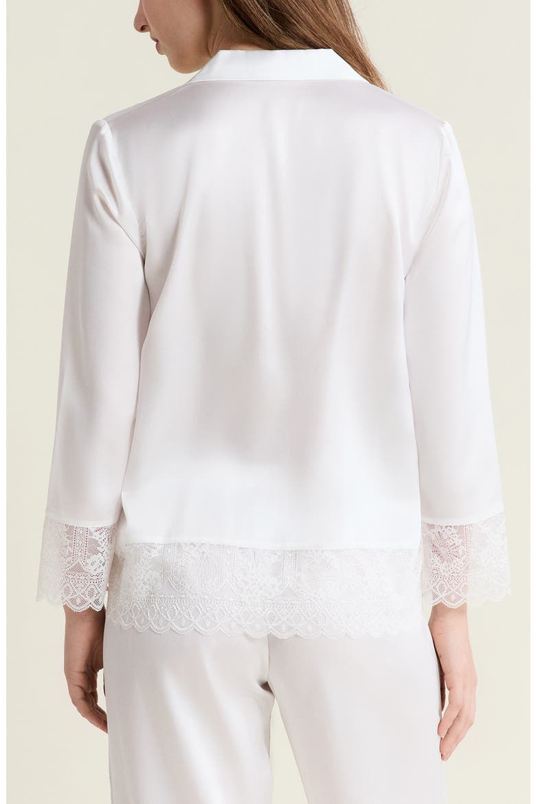 Rencontre Lace Trim Chemise Button-Up Pajama Shirt, Alternate, color, WHITE