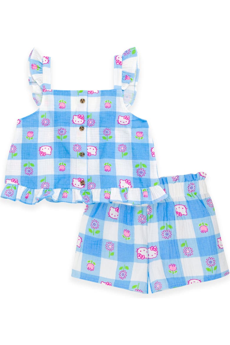 Button Down Sleeveless Top and Shorts Set, Main, color, Hello Kitty Blue