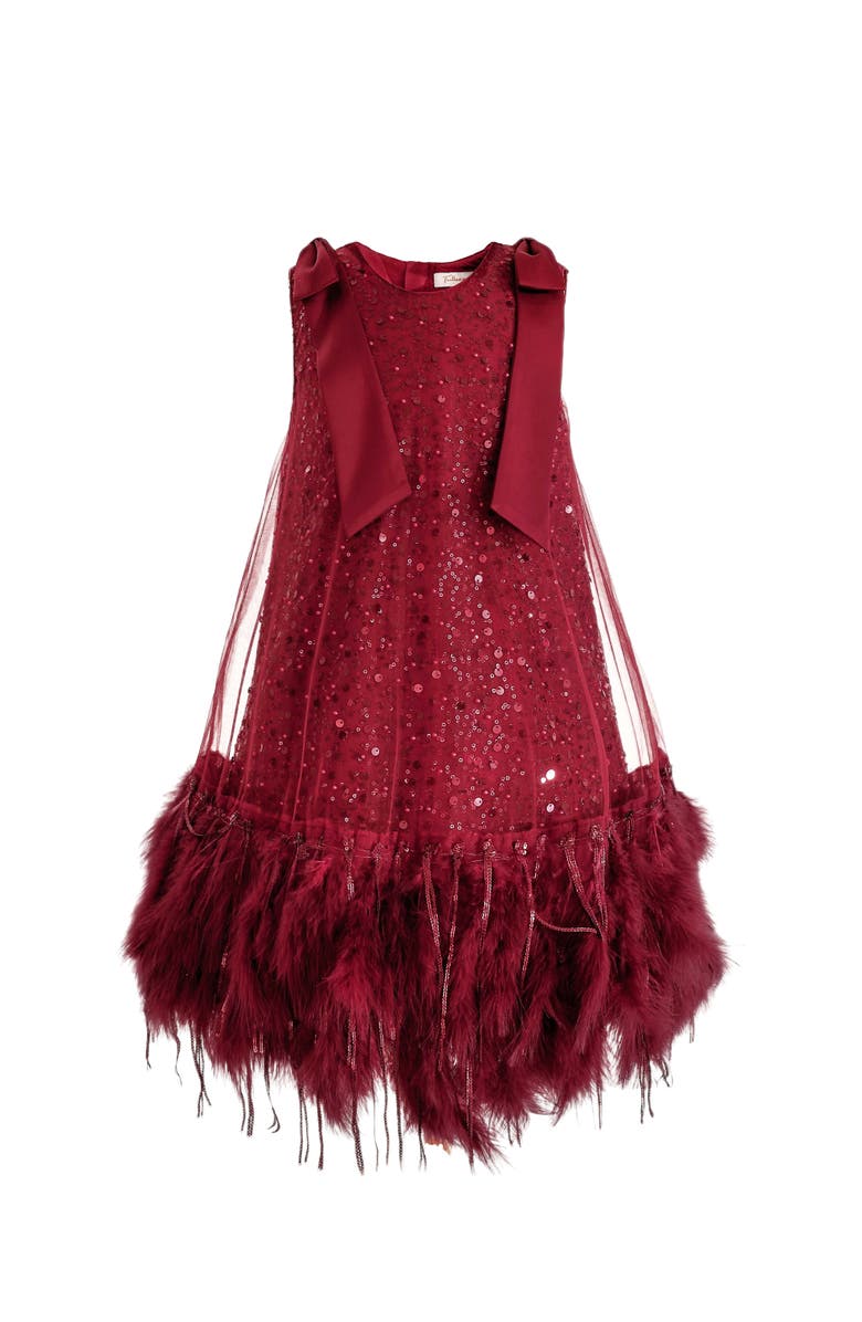 Tulleen Sequin Feather Dress, Alternate, color, Red