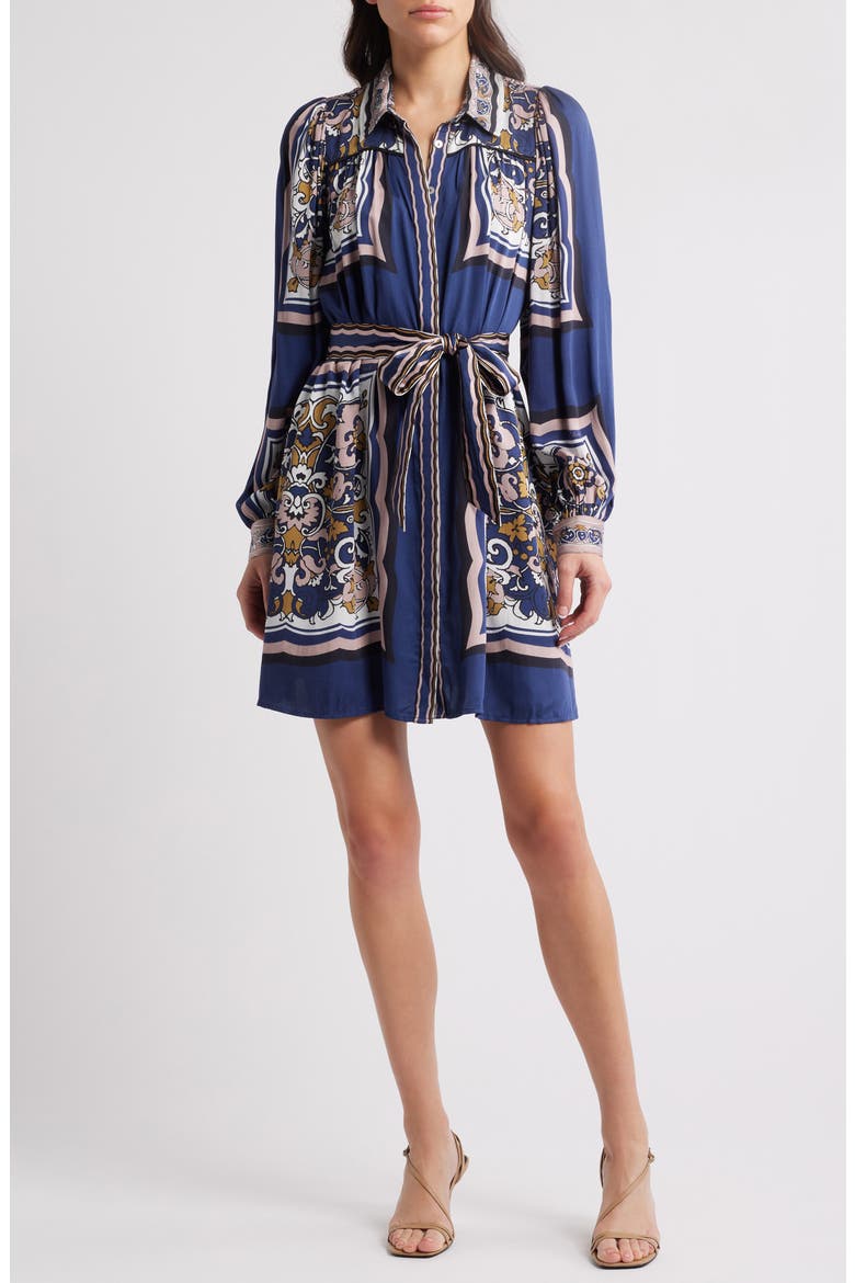 Charisma Long Sleeve Satin Minidress, Main, color, FLORAL ANISE
