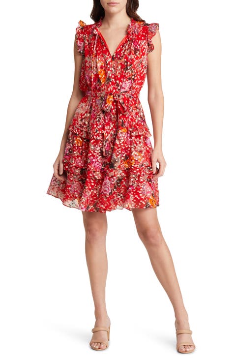 Brook Metallic Tie Waist Tiered Silk Blend Dress