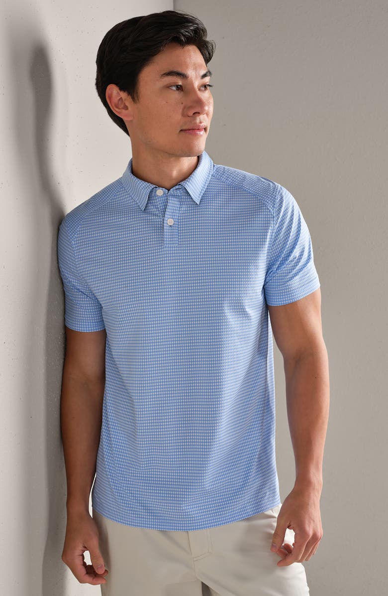 Rhone Commuter Slim Fit Performance Polo, Alternate, color, Light Blue Micro Gingham