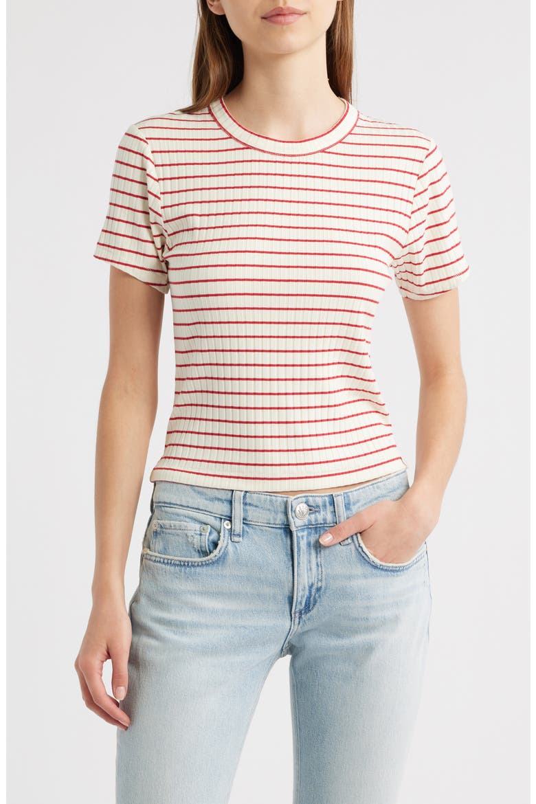 Luca Stripe Rib Baby T-Shirt, Main, color, RED MULTI