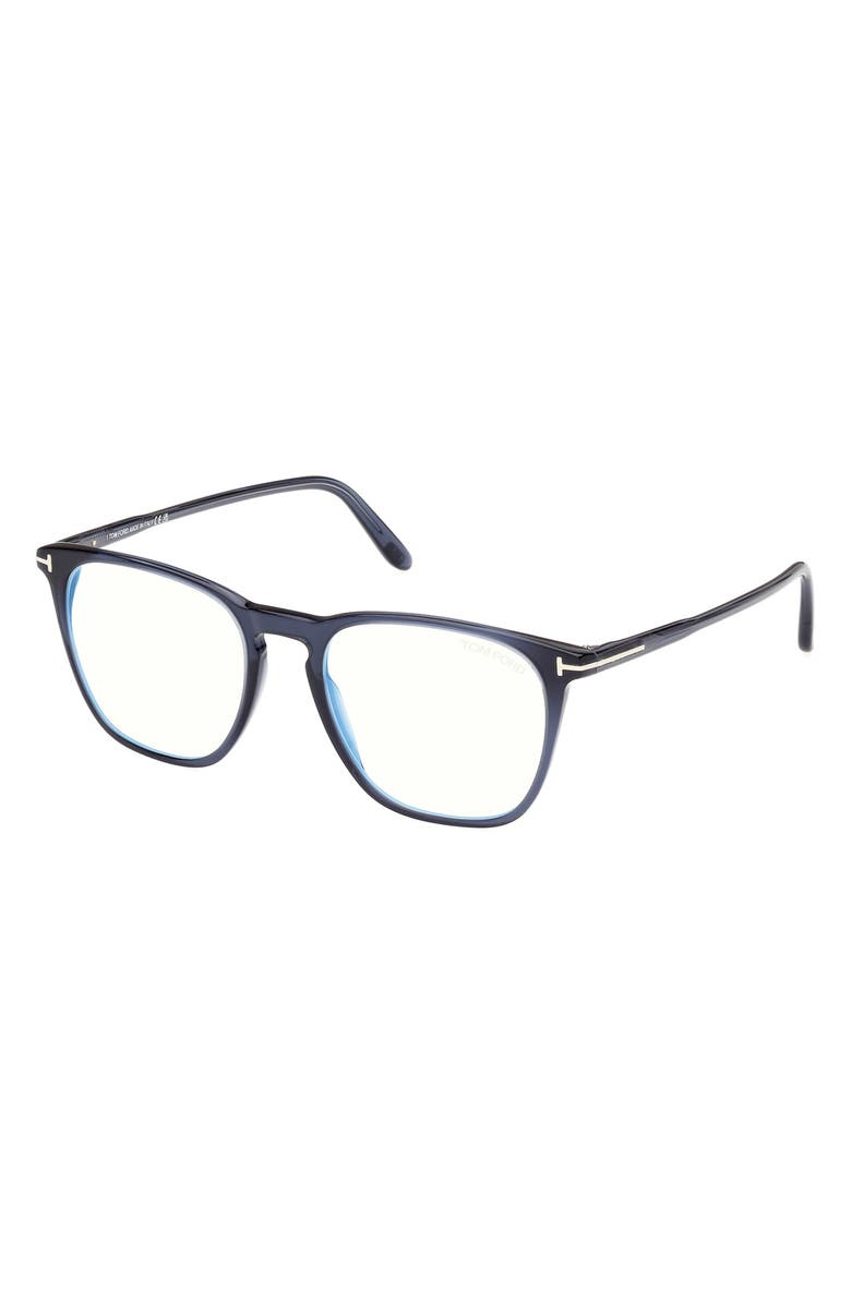 TOM FORD 52mm Round Blue Light Blocking Optical Glasses, Alternate, color, Navy Blue / T Logo