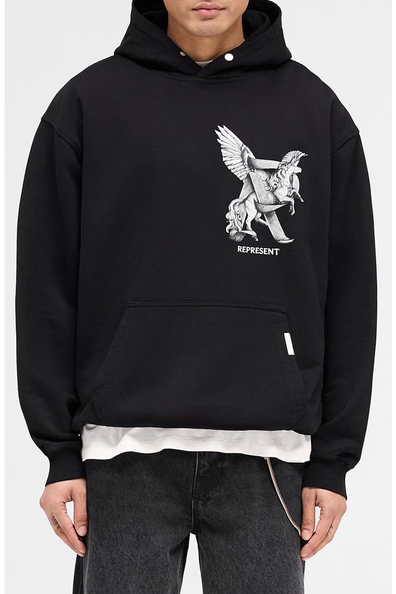 Elegance in Motion Cotton Graphic Hoodie, Main, color, JET BLACK
