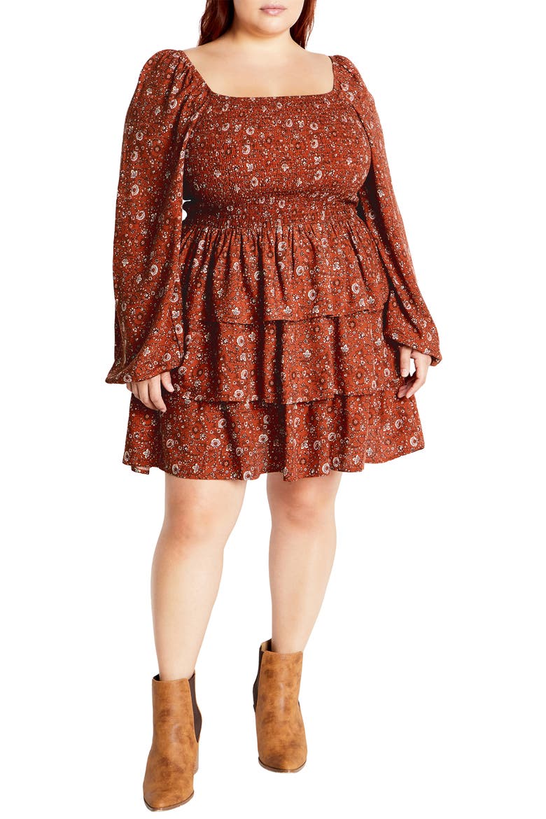 Piper Floral Minidress, Main, color, RUST PRINT