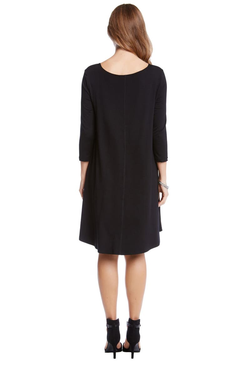 'Maggie' Three Quarter Sleeve Trapeze Dress, Alternate, color, BLACK