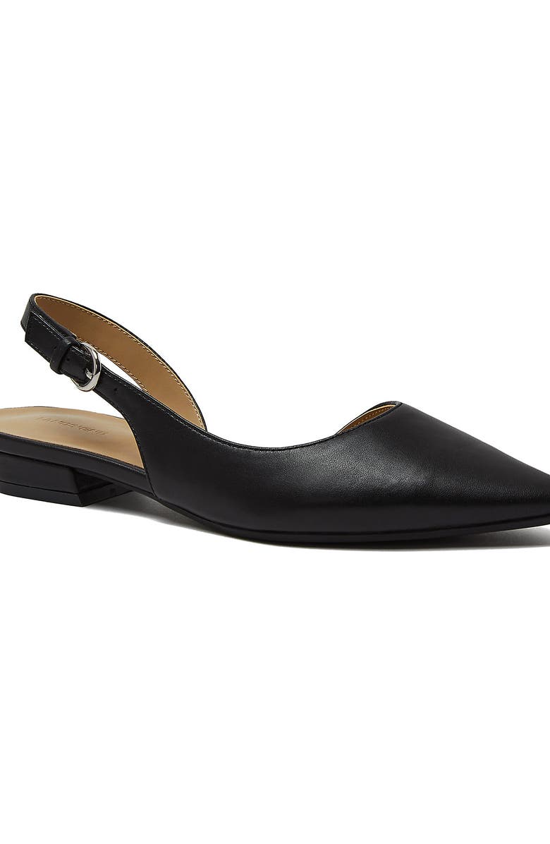 Lands' End Floral Linen Slingback Low Heels, Alternate, color, Black Leather