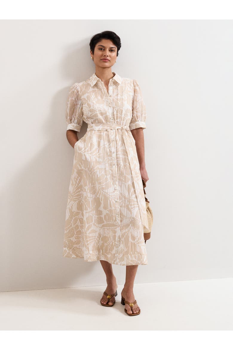 Delphine Belted Midi Shirt Dress, Main, color, Stone