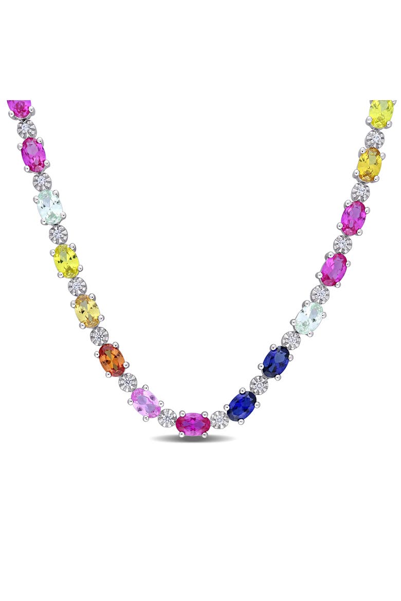 Multi-Color Created Sapphire Tennis Necklace, Main, color, Sterling Silver