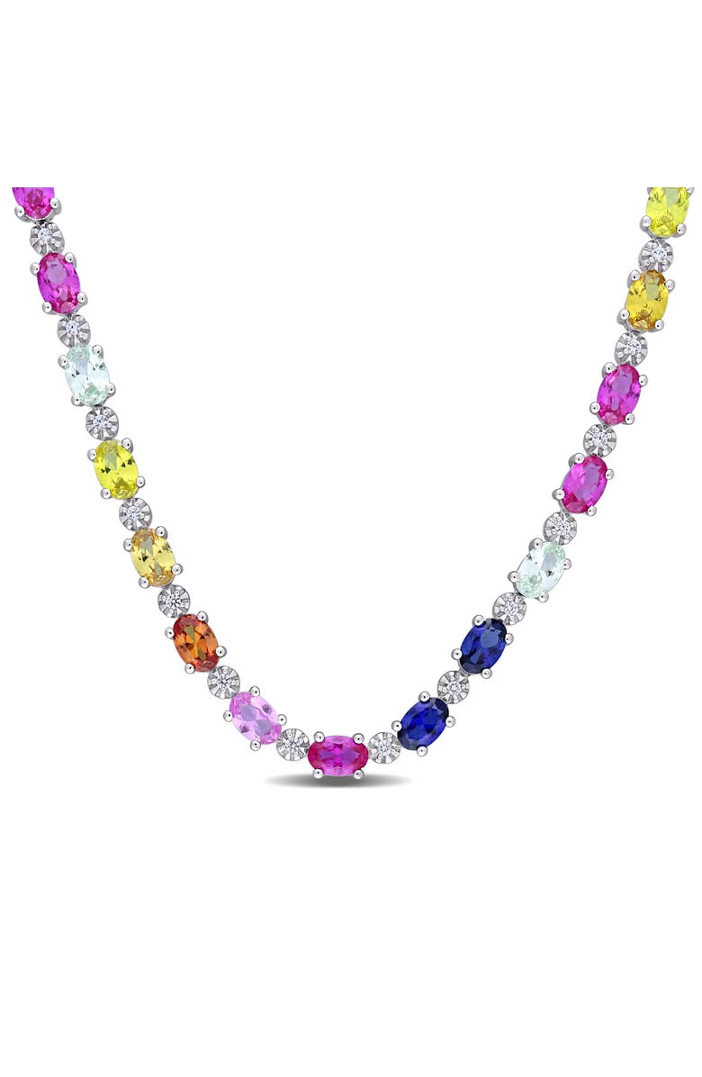 Julianna B. Multi-Color Created Sapphire Tennis Necklace, Main, color, Sterling Silver