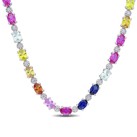 Multi-Color Created Sapphire Tennis Necklace